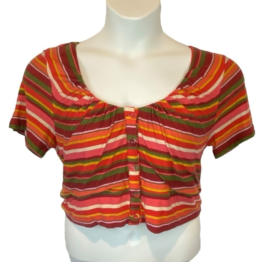 BCBGeneration Size L Large Crop Top Variegated Stripe Orange Red Summer NWT